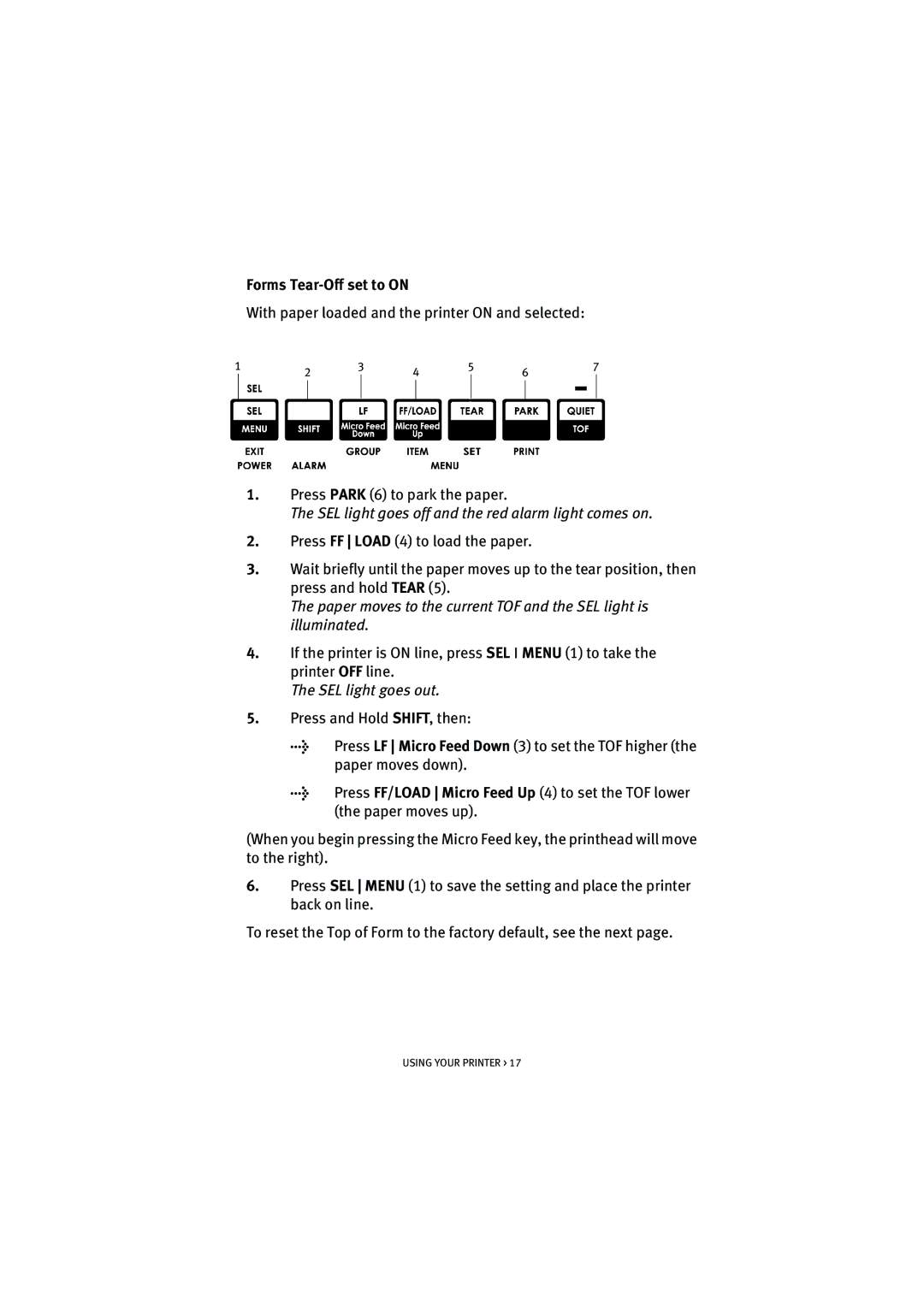 HP ML5590/91 manual Forms Tear-Off set to on 