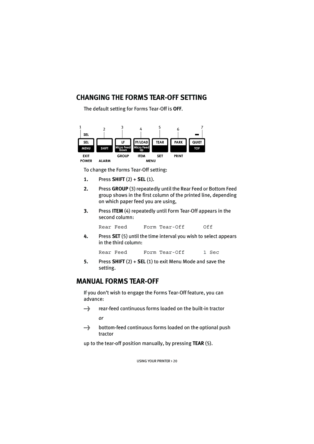 HP ML5590/91 manual Changing the Forms TEAR-OFF Setting, Manual Forms TEAR-OFF 