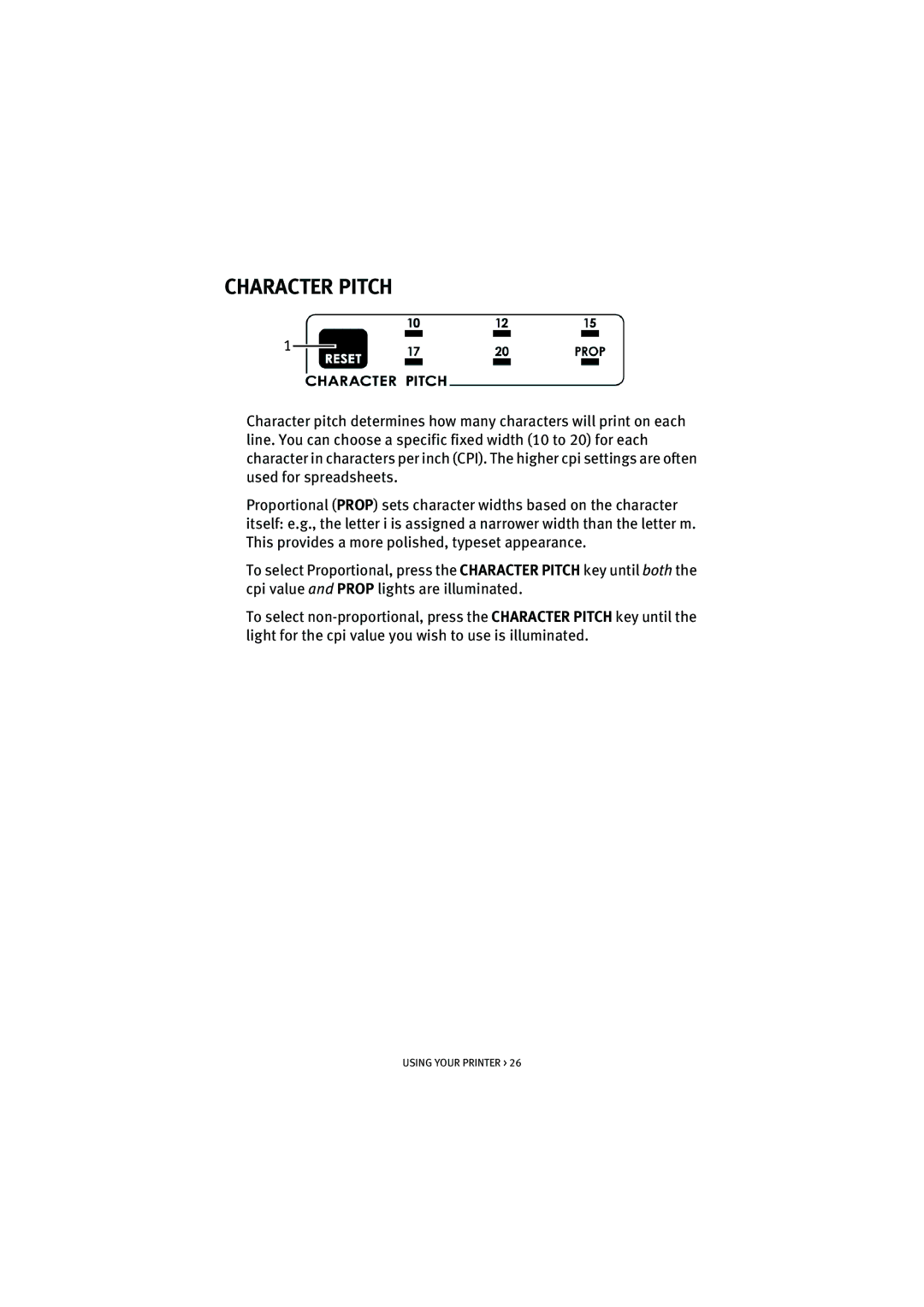 HP ML5590/91 manual Character Pitch 