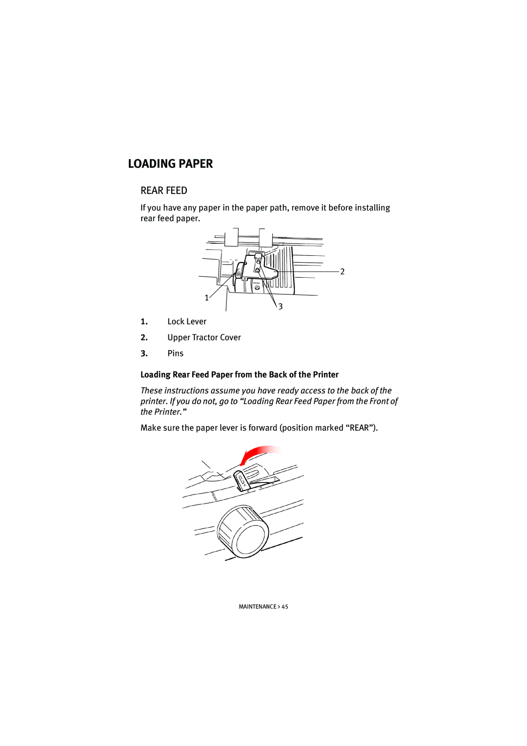 HP ML5590/91 manual Loading Paper, Loading Rear Feed Paper from the Back of the Printer 