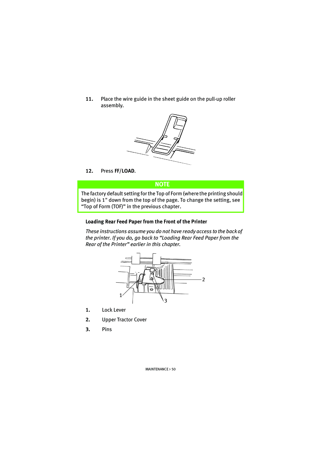 HP ML5590/91 manual Loading Rear Feed Paper from the Front of the Printer 