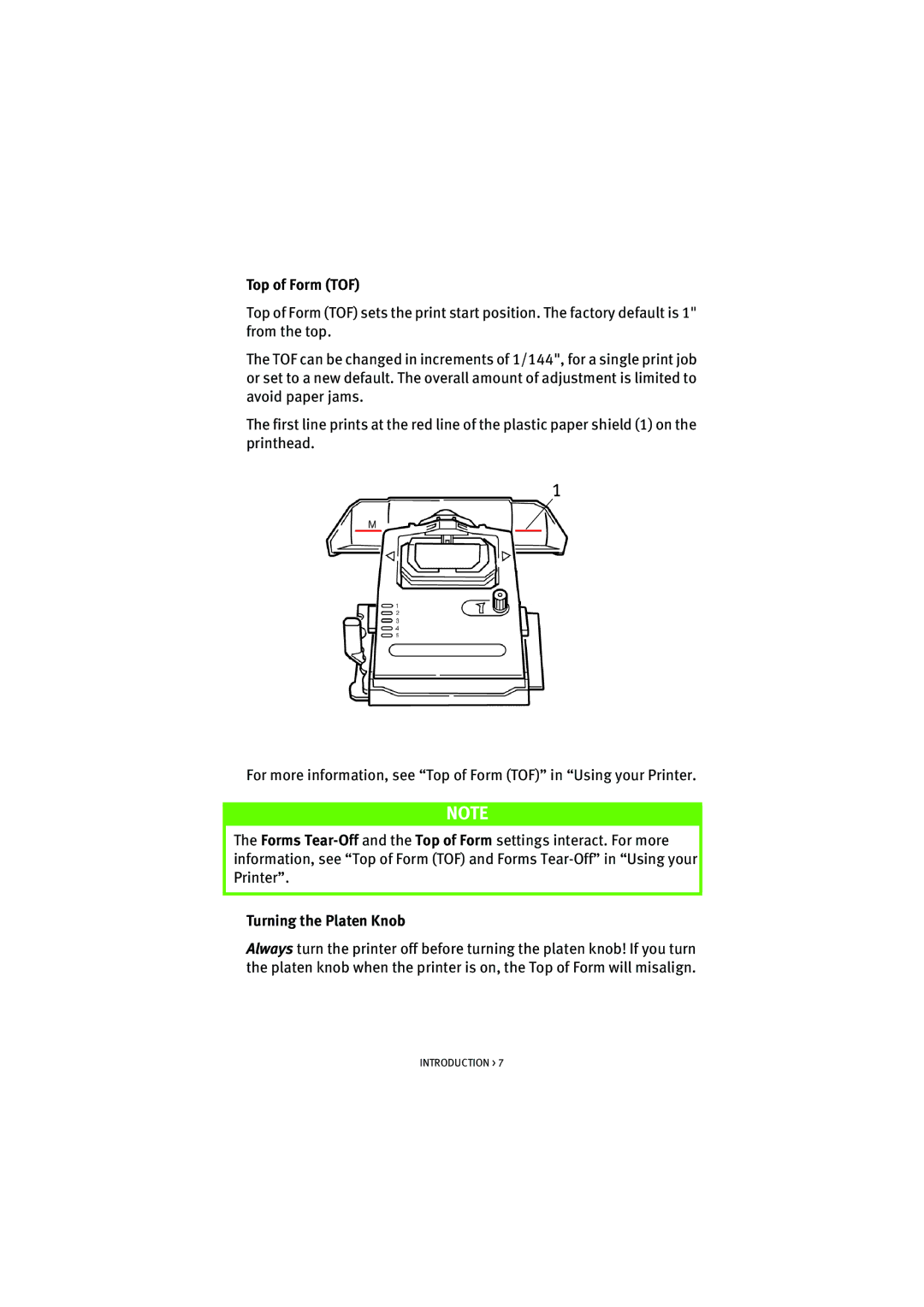 HP ML5590/91 manual Top of Form TOF, Turning the Platen Knob 