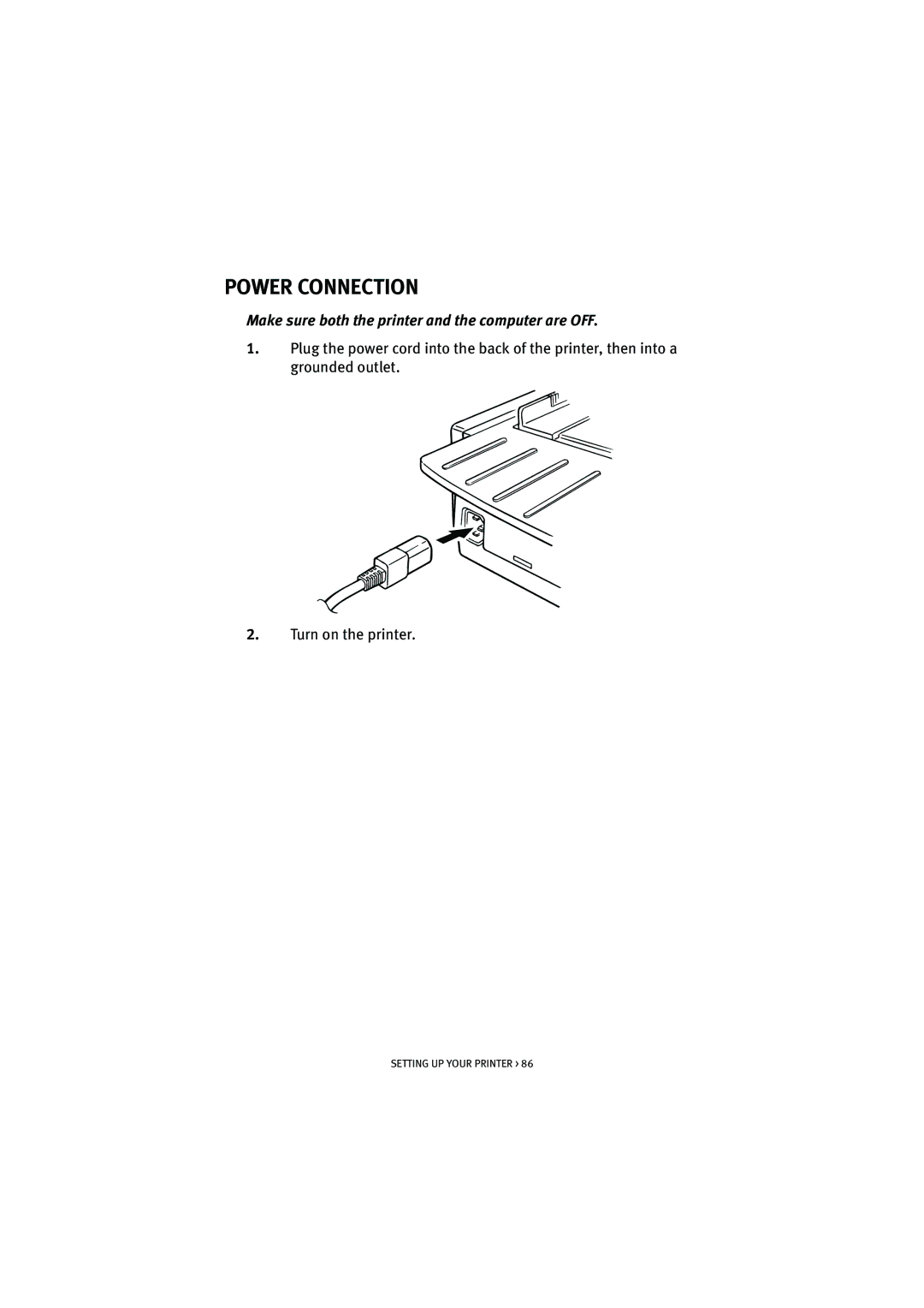 HP ML5590/91 manual Power Connection, Make sure both the printer and the computer are OFF 