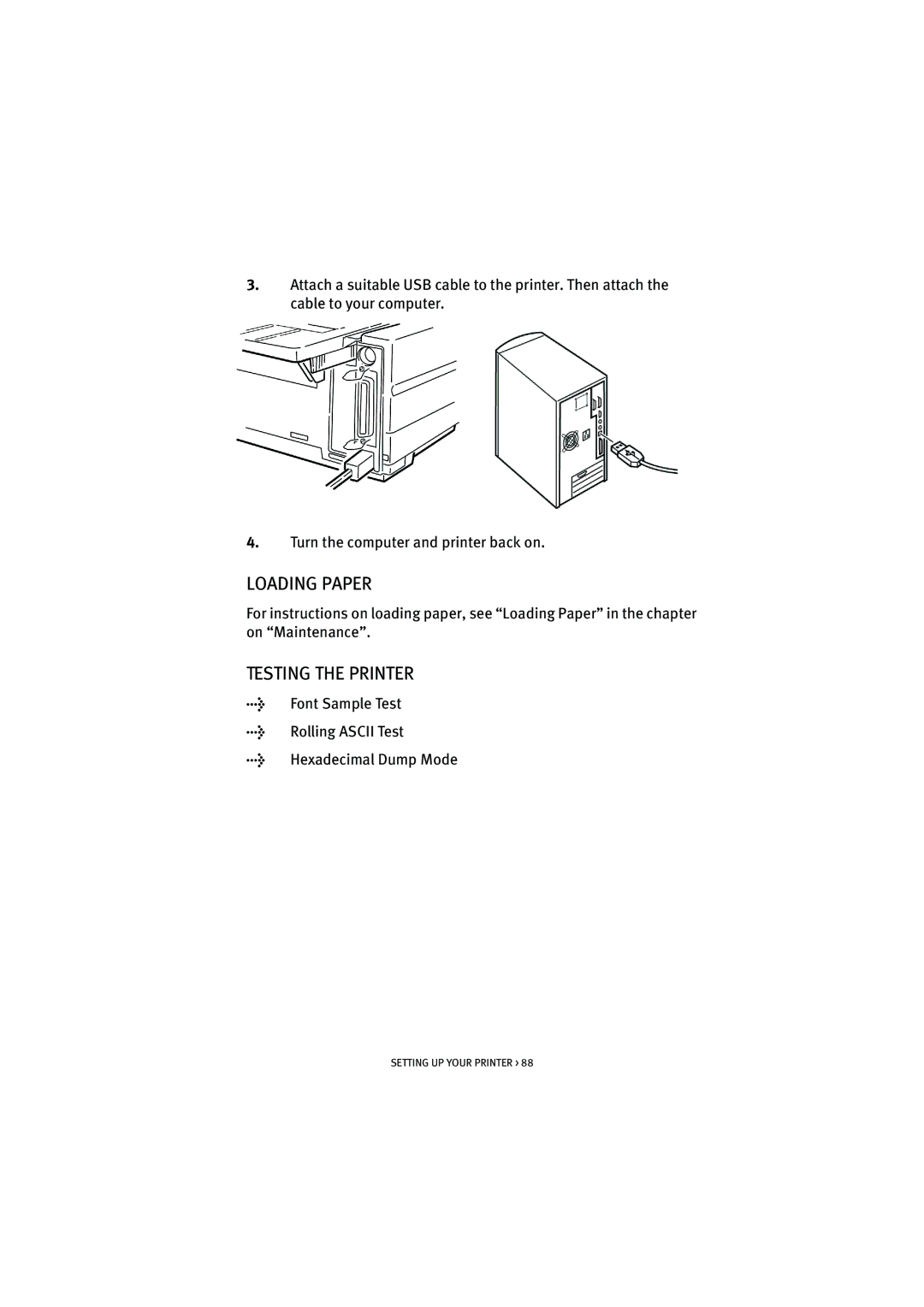 HP ML5590/91 manual Loading Paper, Testing the Printer 