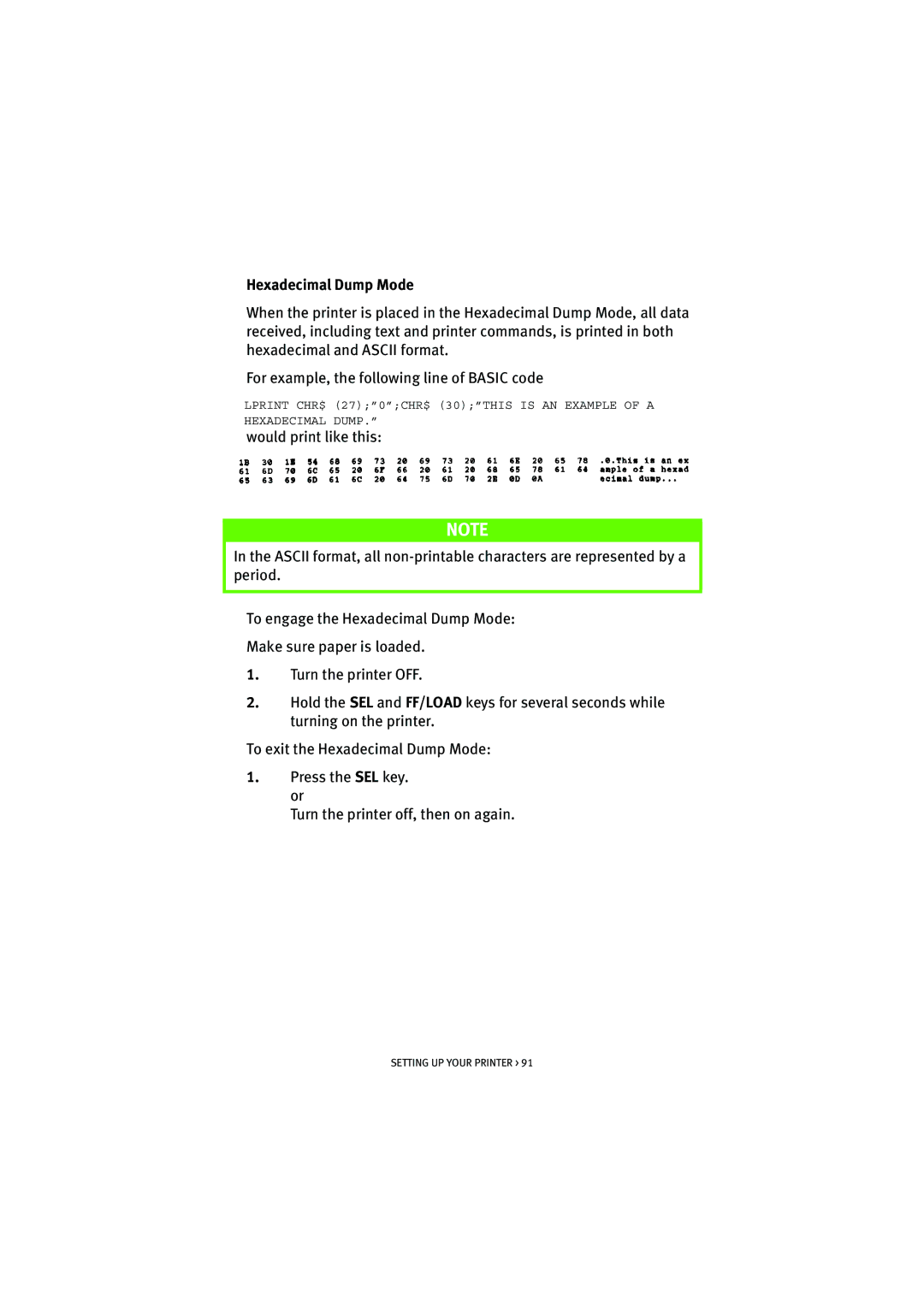 HP ML5590/91 manual Hexadecimal Dump Mode 