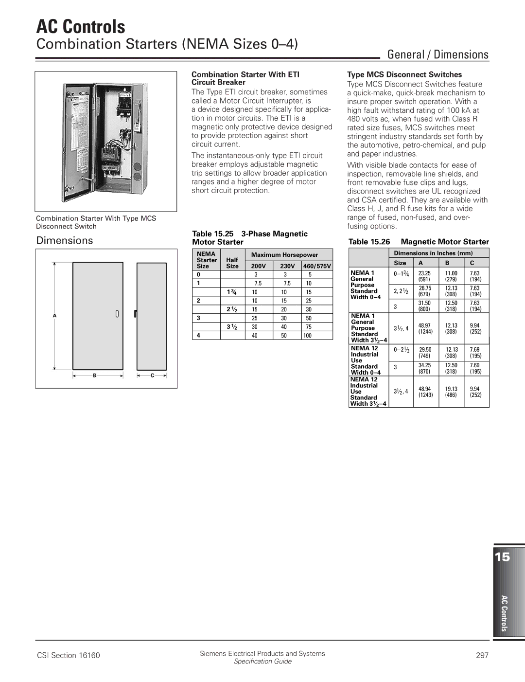 HP Type K02, Class SMF, Class MMS and MRS, Type F02 manual Combination Starters Nema Sizes, Dimensions 