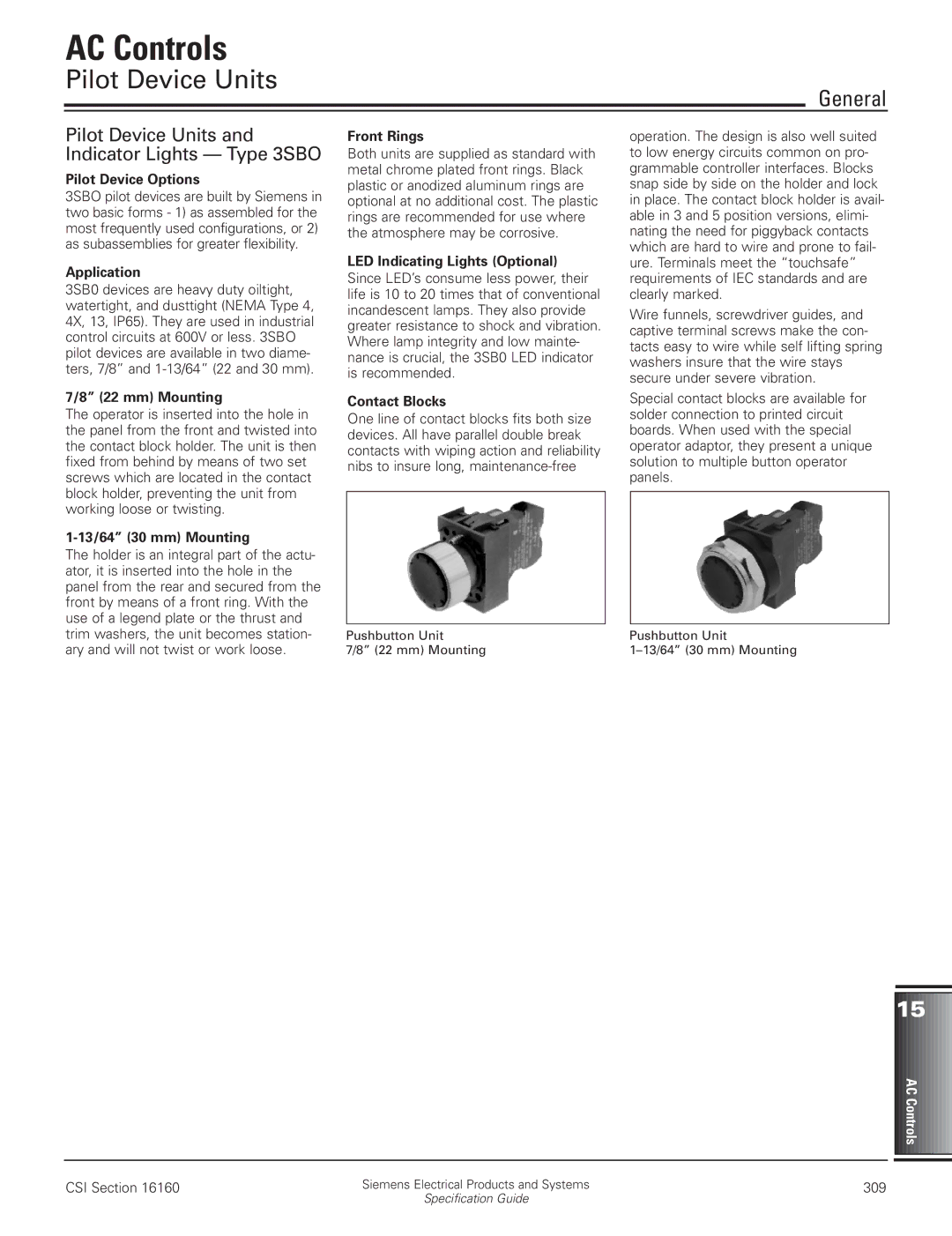 HP Class SMF, Class MMS and MRS, Type F02, Type K02 manual Pilot Device Units and Indicator Lights Type 3SBO 