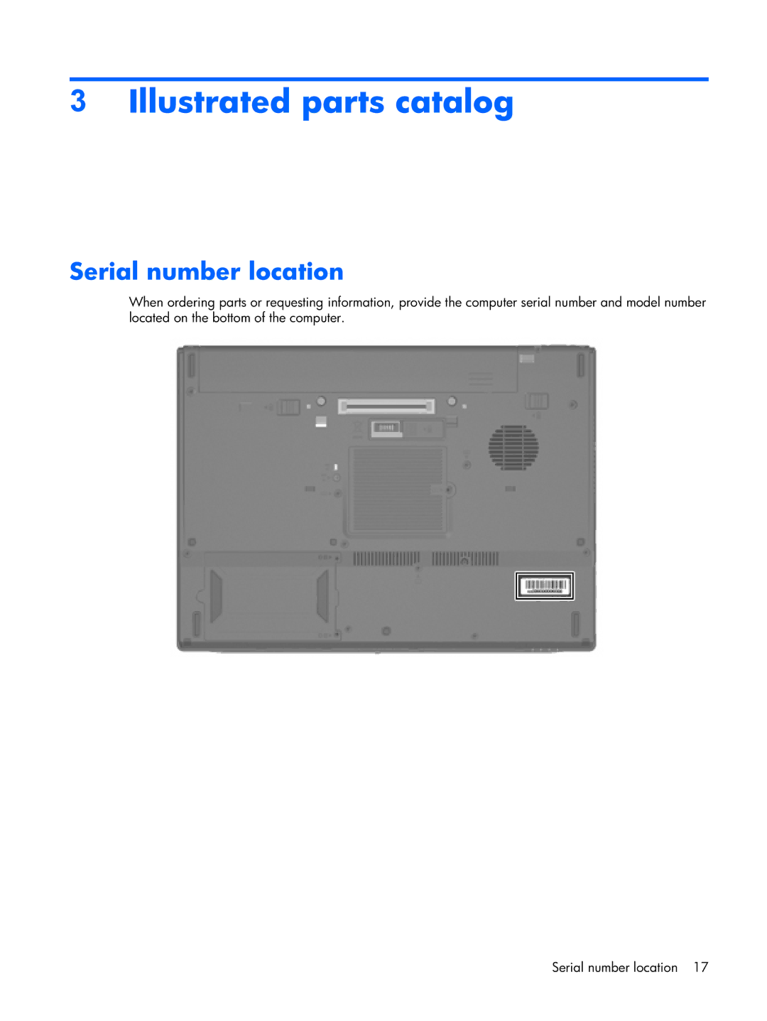 HP Mobile 8510w manual Illustrated parts catalog, Serial number location 