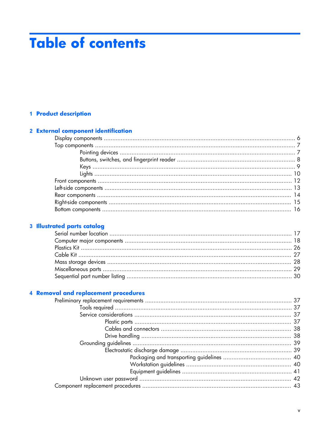 HP Mobile 8510w manual Table of contents 