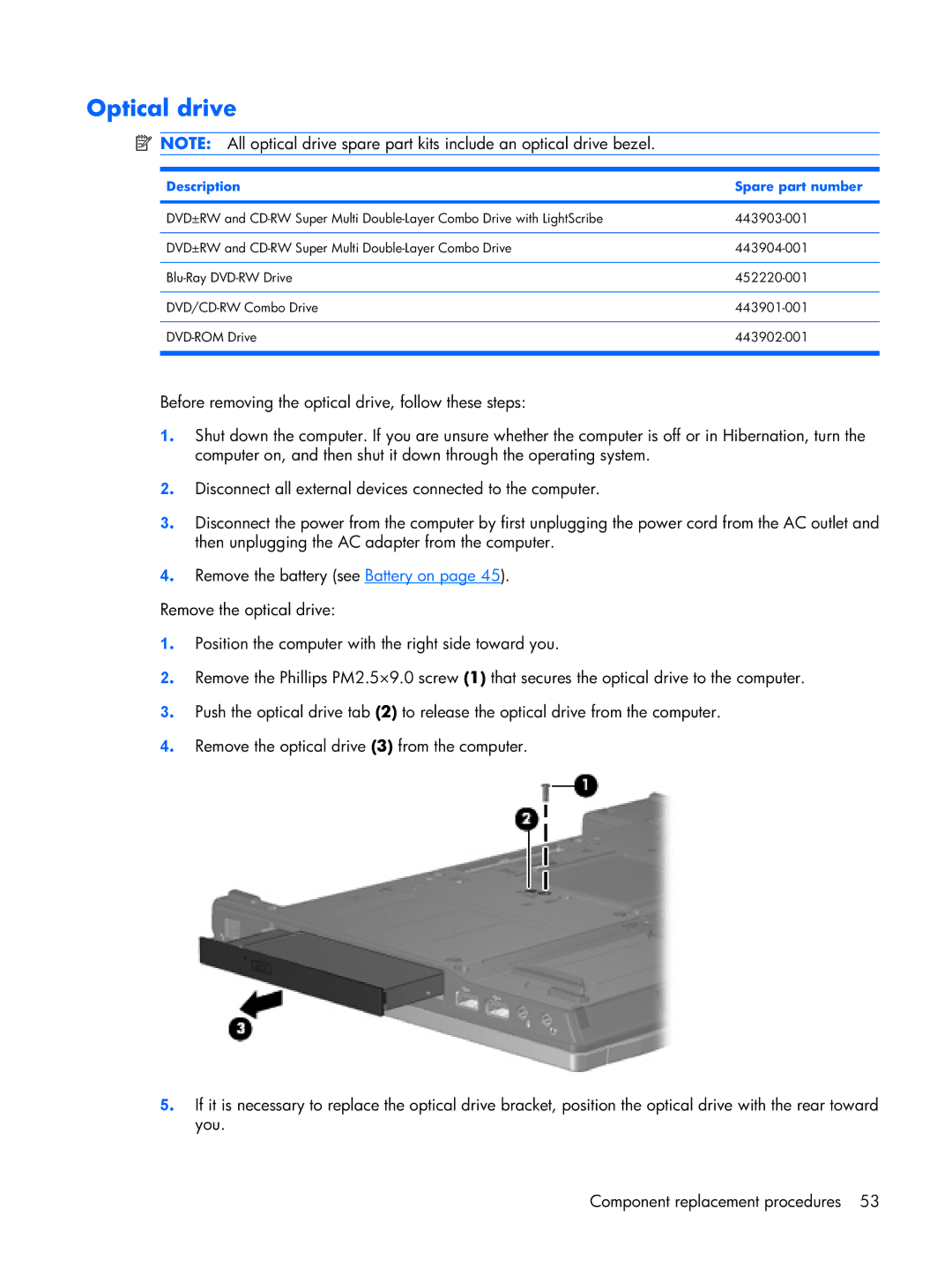 HP Mobile 8510w manual Optical drive 