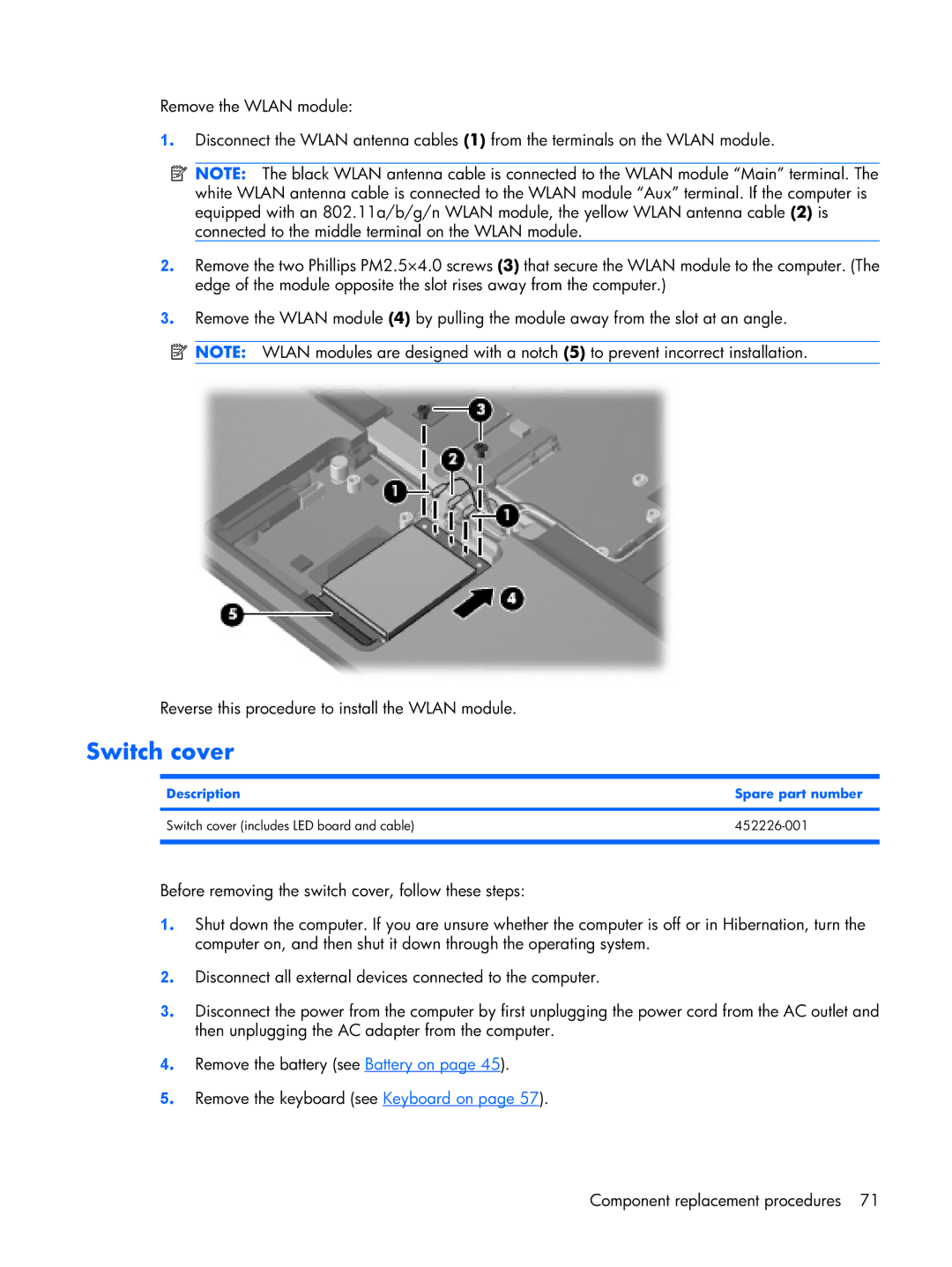 HP Mobile 8510w manual Switch cover 