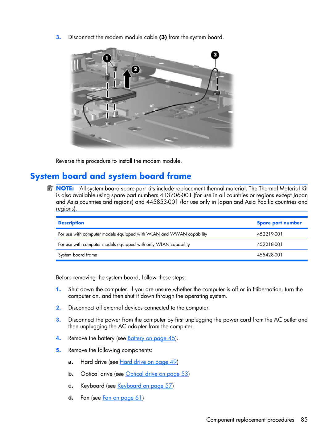 HP Mobile 8510w manual System board and system board frame, Description Spare part number 