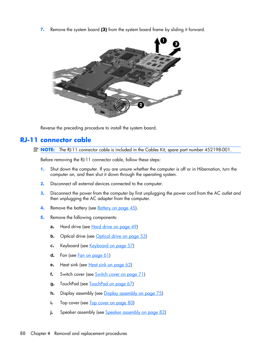 HP Mobile 8510w manual RJ-11 connector cable 