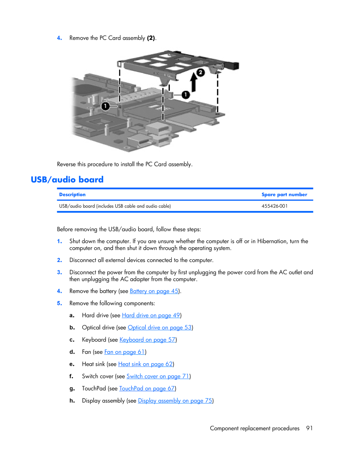 HP Mobile 8510w manual USB/audio board 