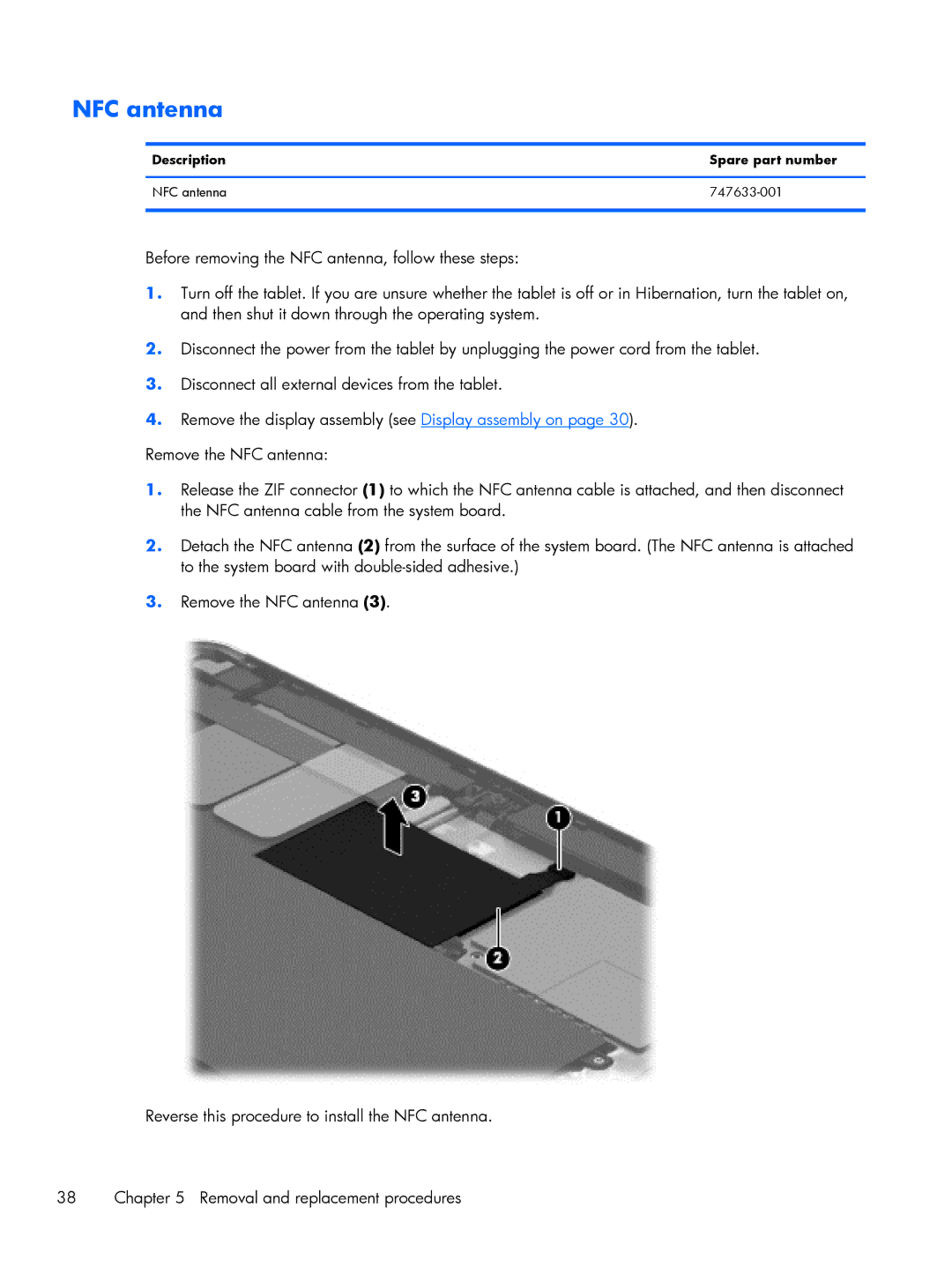 HP Mobile POS G2 Solution, Mobile POS G1 Solution manual Description Spare part number NFC antenna 747633-001 