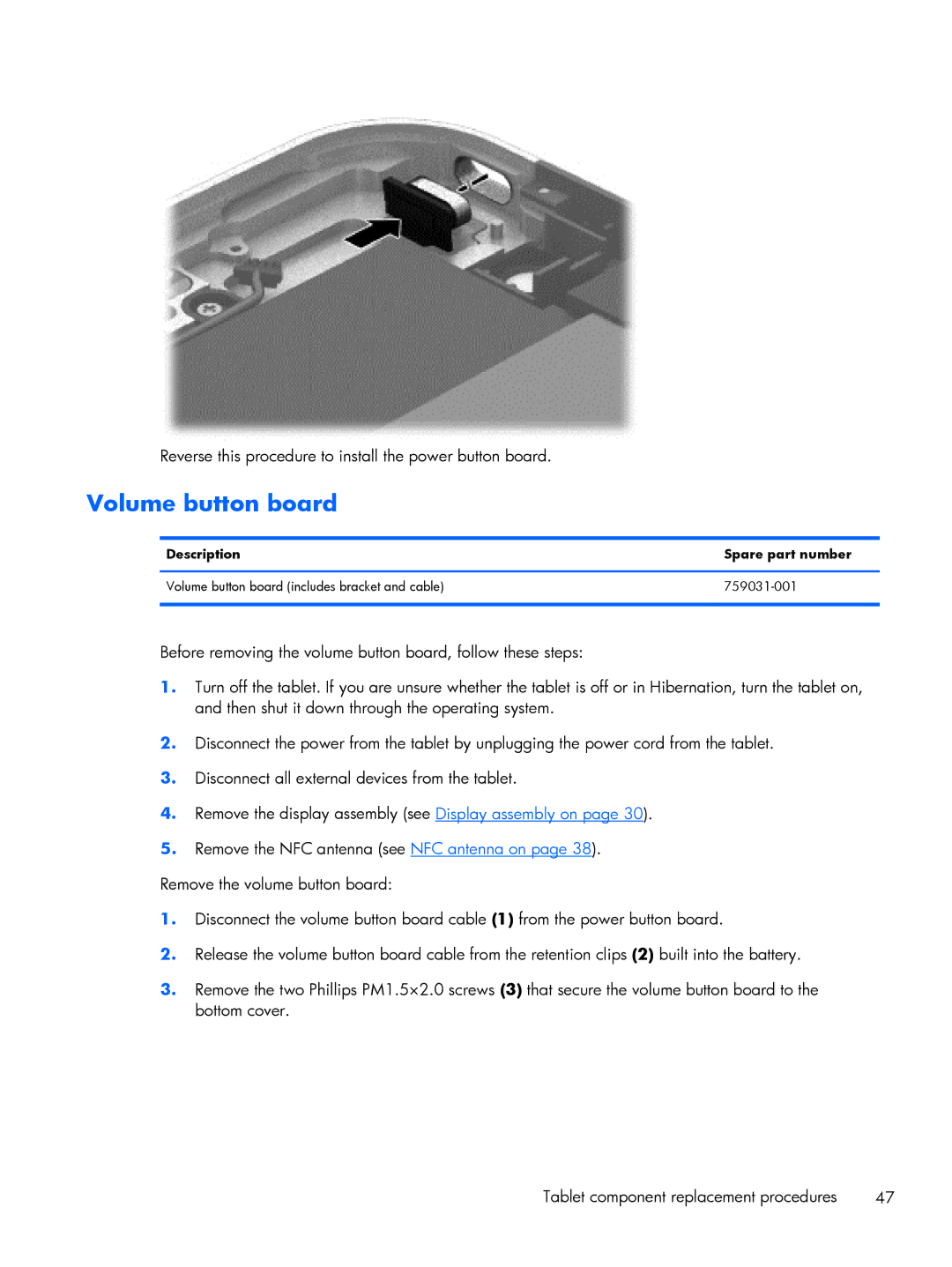 HP Mobile POS G1 Solution, Mobile POS G2 Solution manual Volume button board 