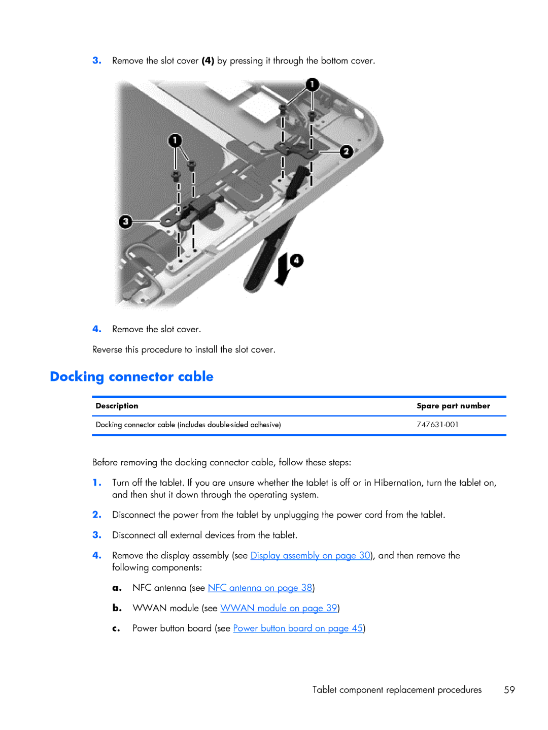 HP Mobile POS G1 Solution, Mobile POS G2 Solution manual Docking connector cable, Description Spare part number 