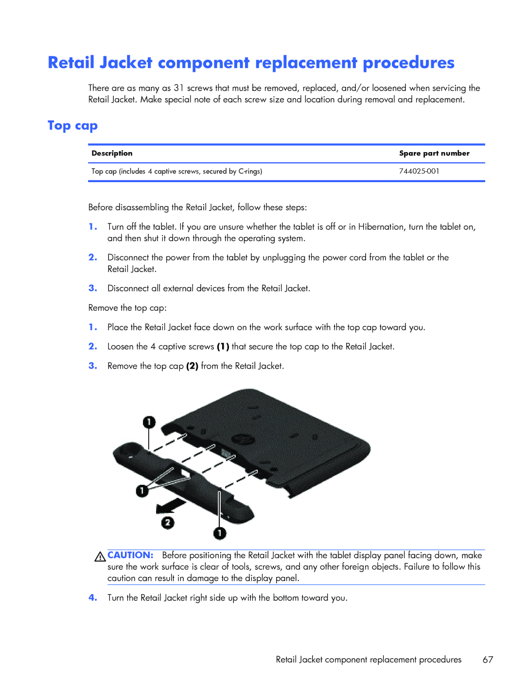 HP Mobile POS G1 Solution, Mobile POS G2 Solution manual Retail Jacket component replacement procedures, Top cap 