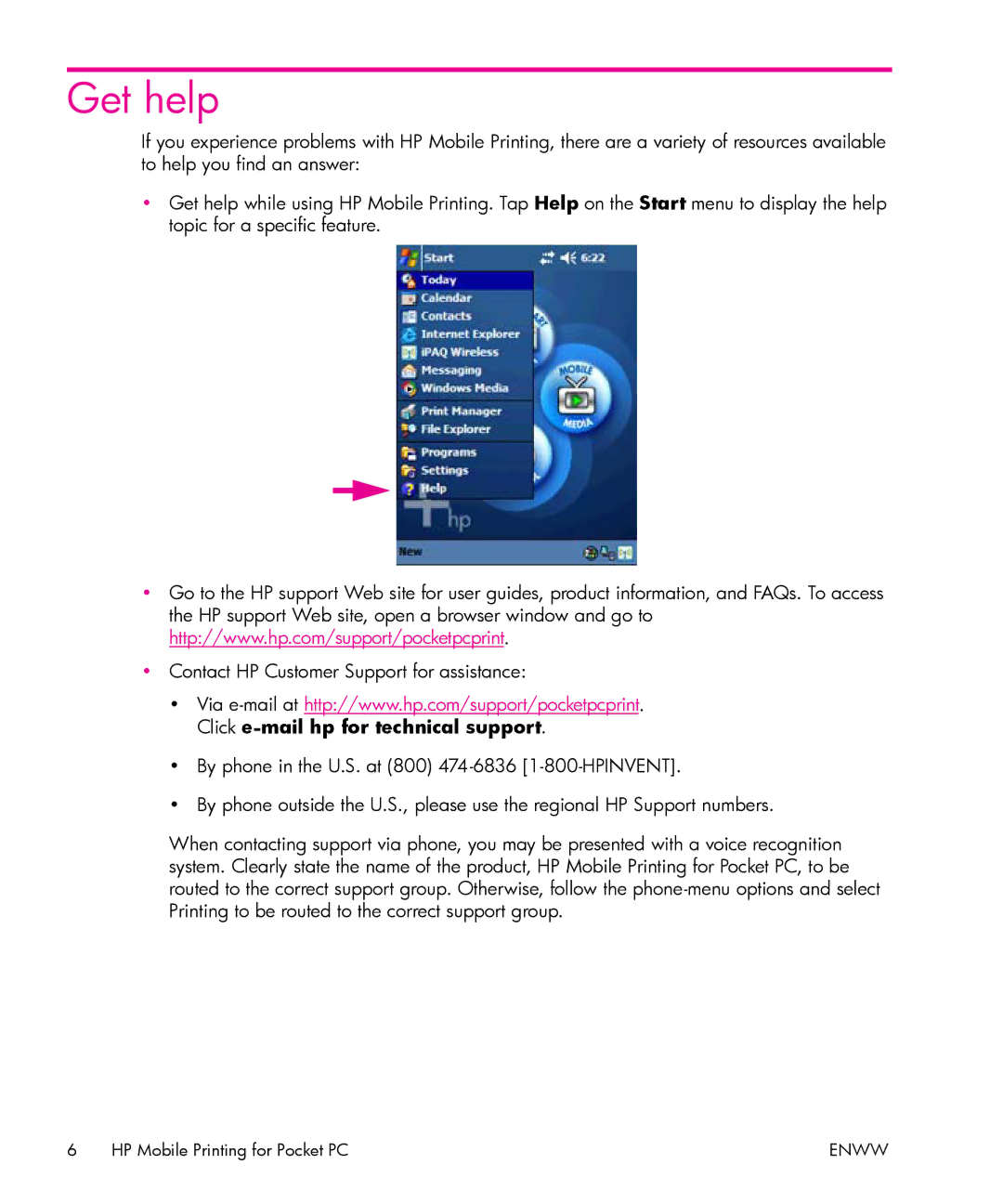 HP Mobile Printing for Windows Mobile manual Get help 