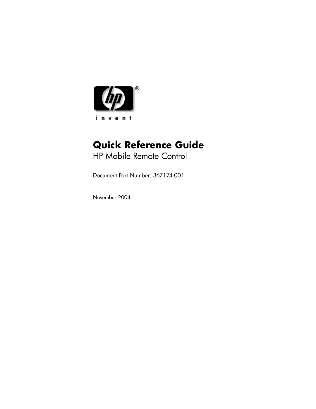 HP Mobile Remote Control 367174-001 manual Quick Reference Guide 