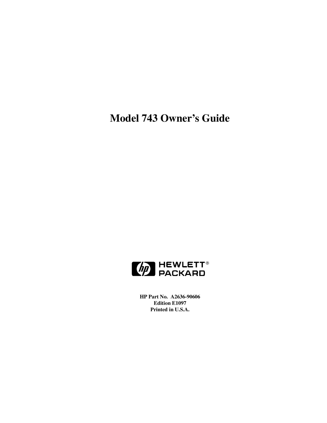 HP manual Model 743 Owner’s Guide 