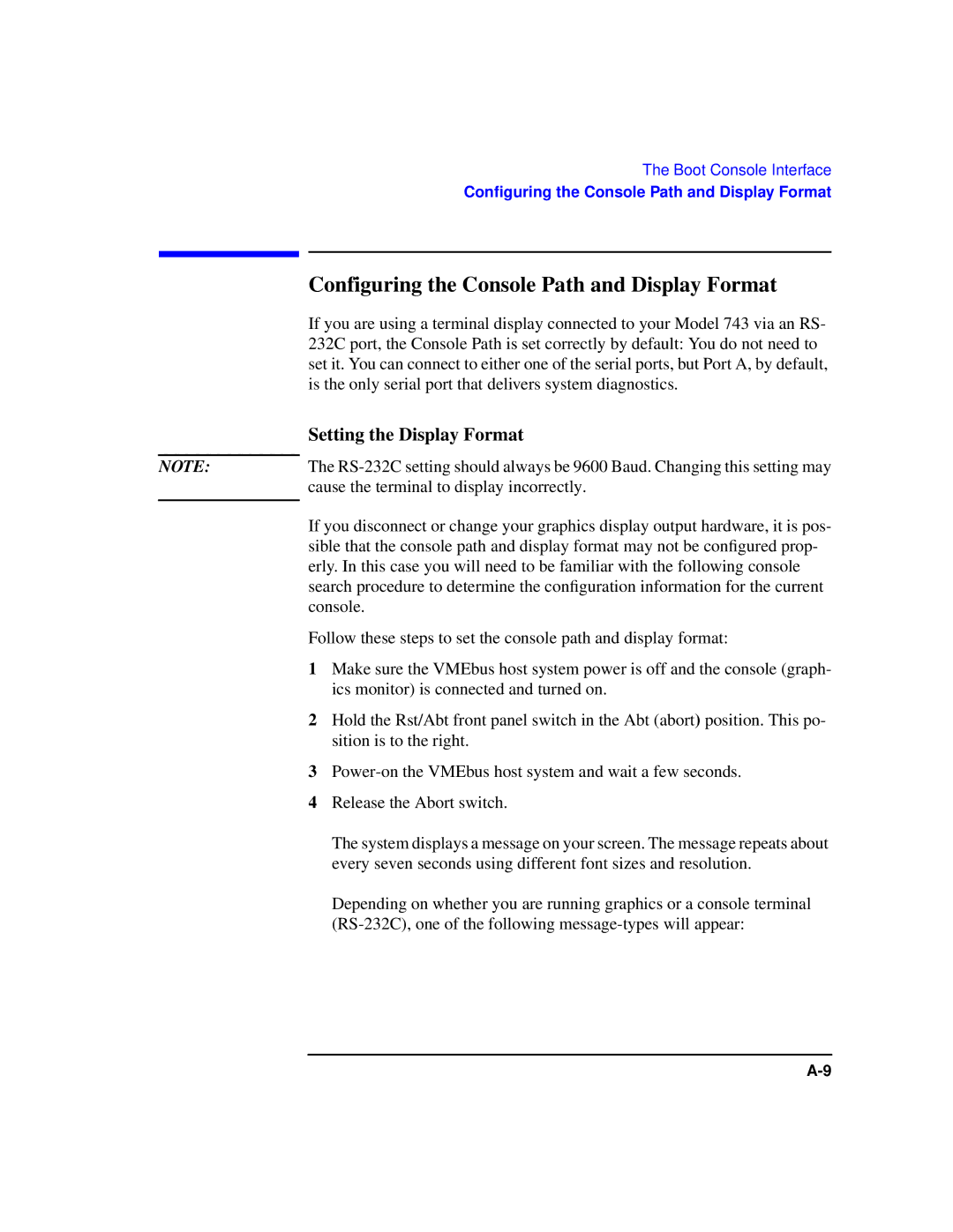 HP Model 743 manual Configuring the Console Path and Display Format, Setting the Display Format 