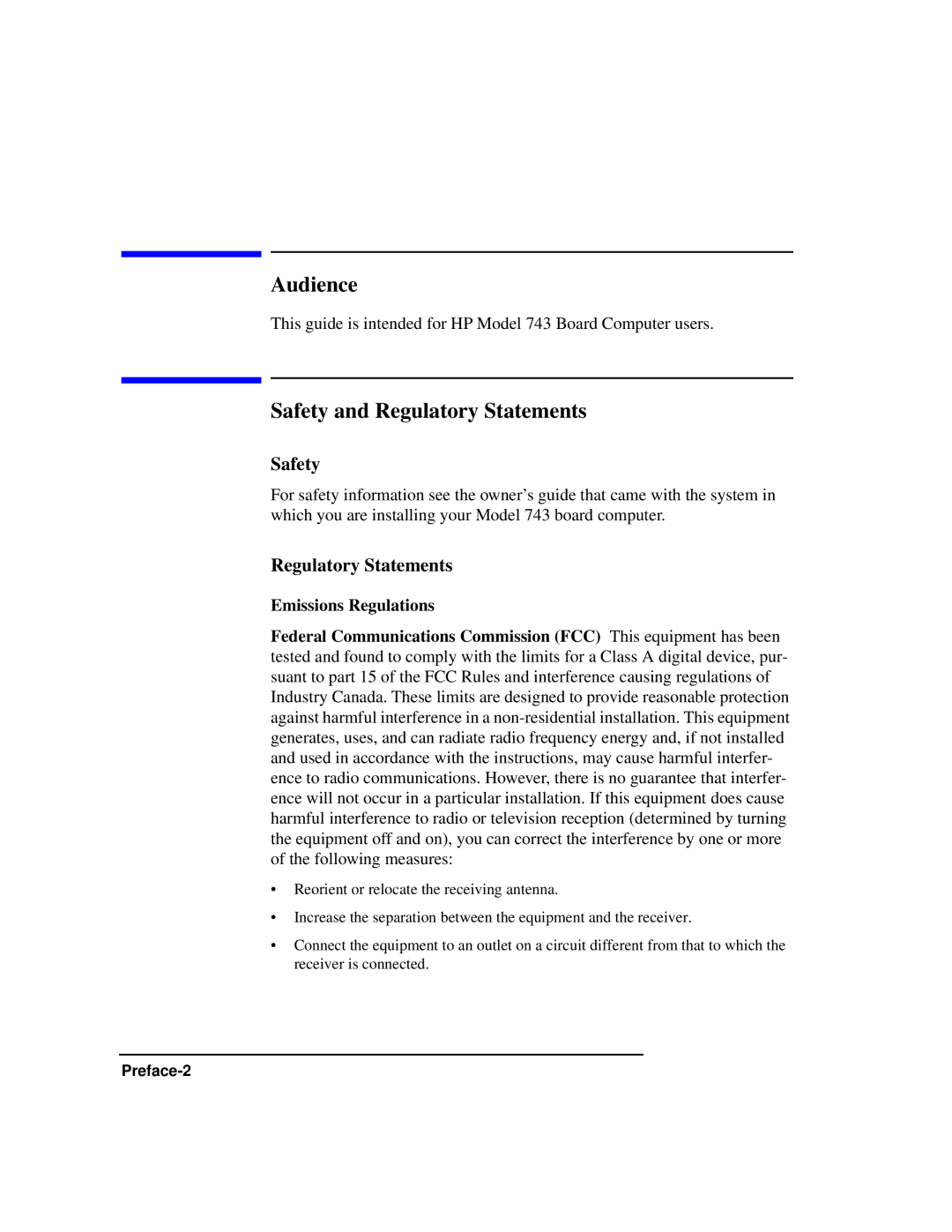 HP Model 743 manual Audience, Safety and Regulatory Statements 