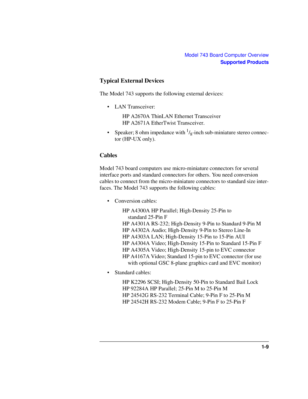 HP Model 743 manual Typical External Devices, Cables 