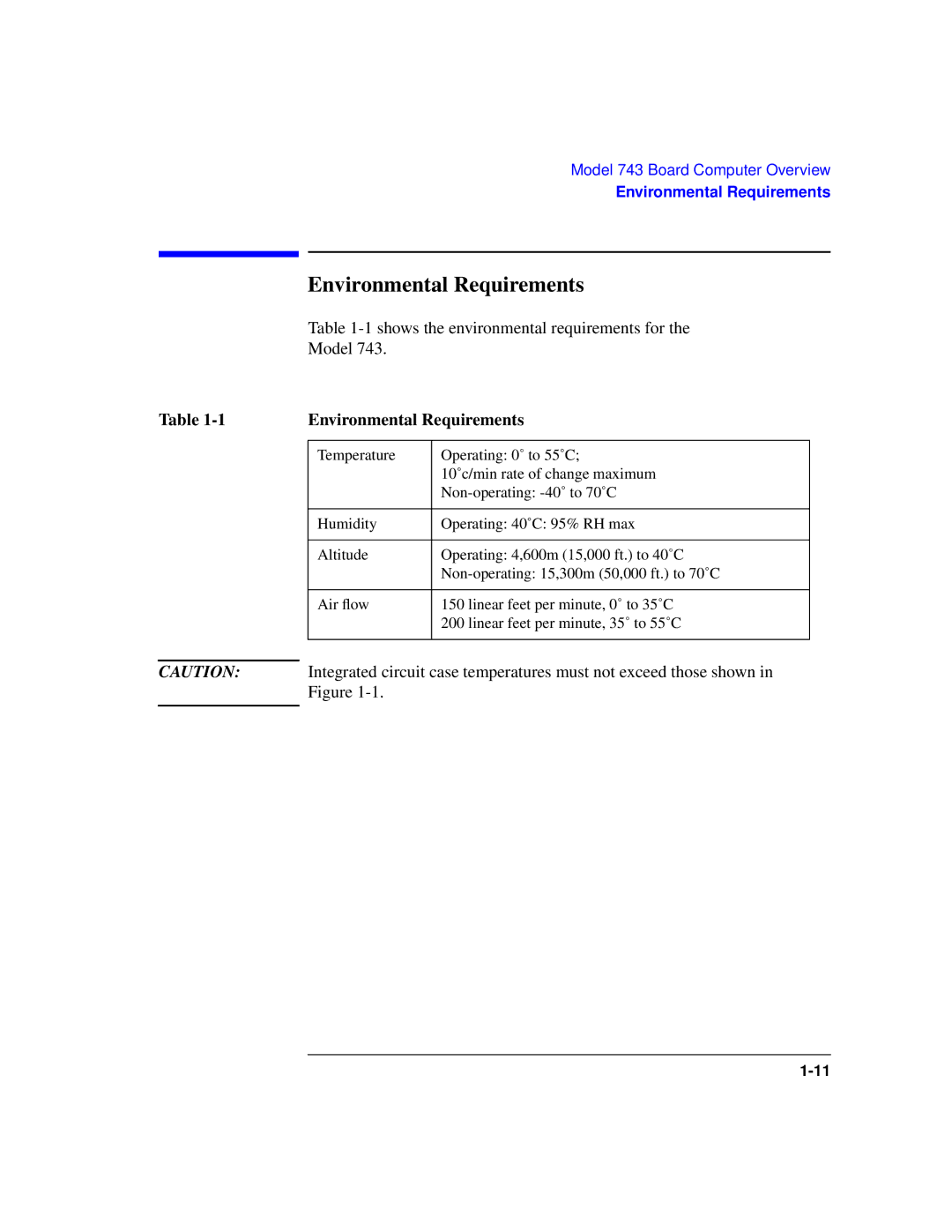 HP Model 743 manual Environmental Requirements, Shows the environmental requirements for the Model 