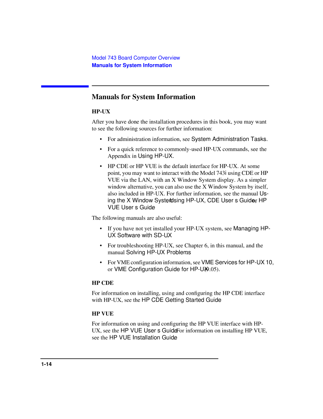 HP Model 743 manual Manuals for System Information, Hp-Ux 