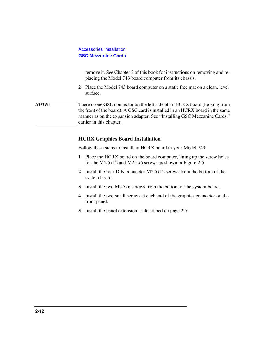 HP Model 743 manual Hcrx Graphics Board Installation 