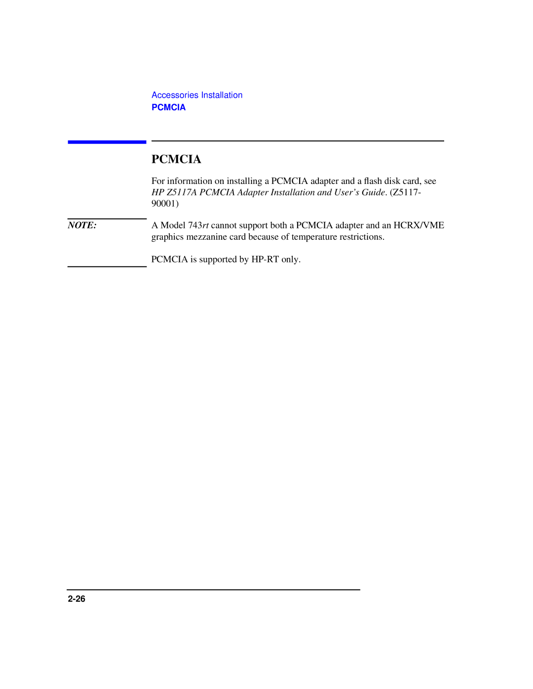 HP Model 743 manual Pcmcia 