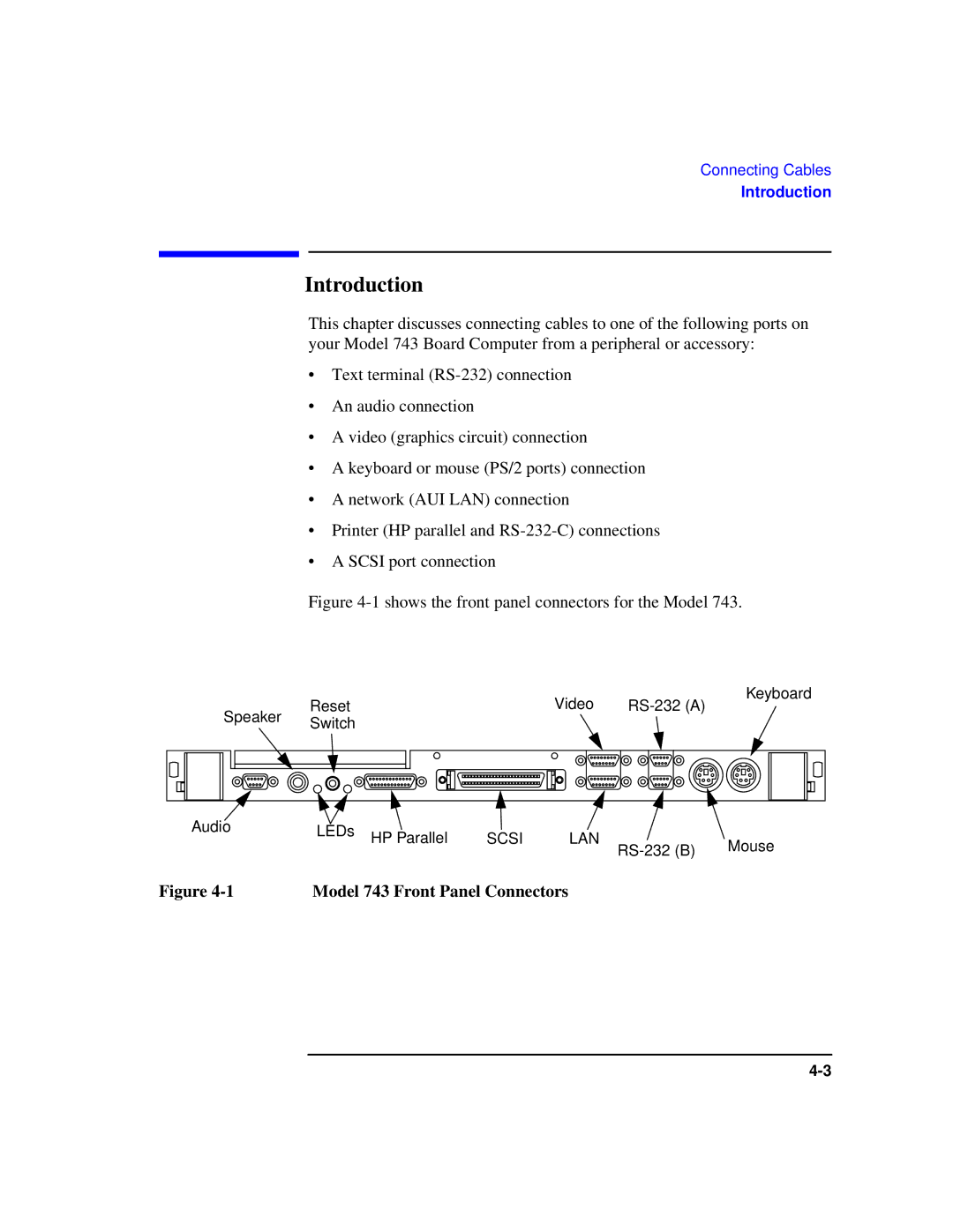 HP Model 743 manual Introduction, Shows the front panel connectors for the Model 