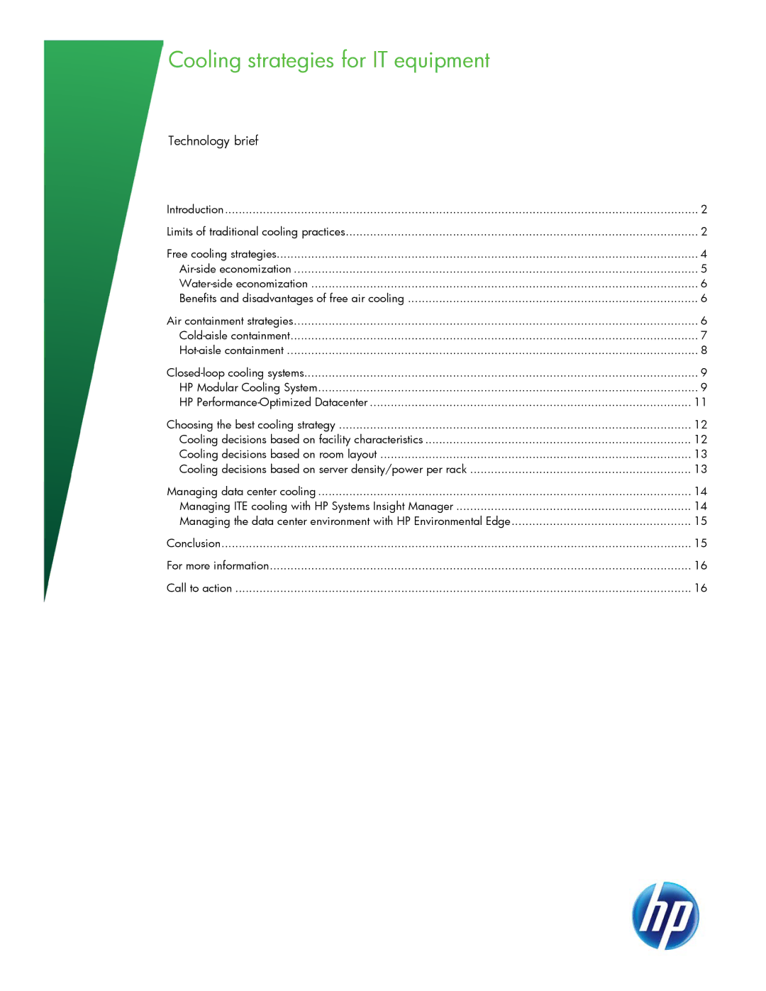 HP Modular Cooling System manual Cooling strategies for IT equipment, Technology brief 