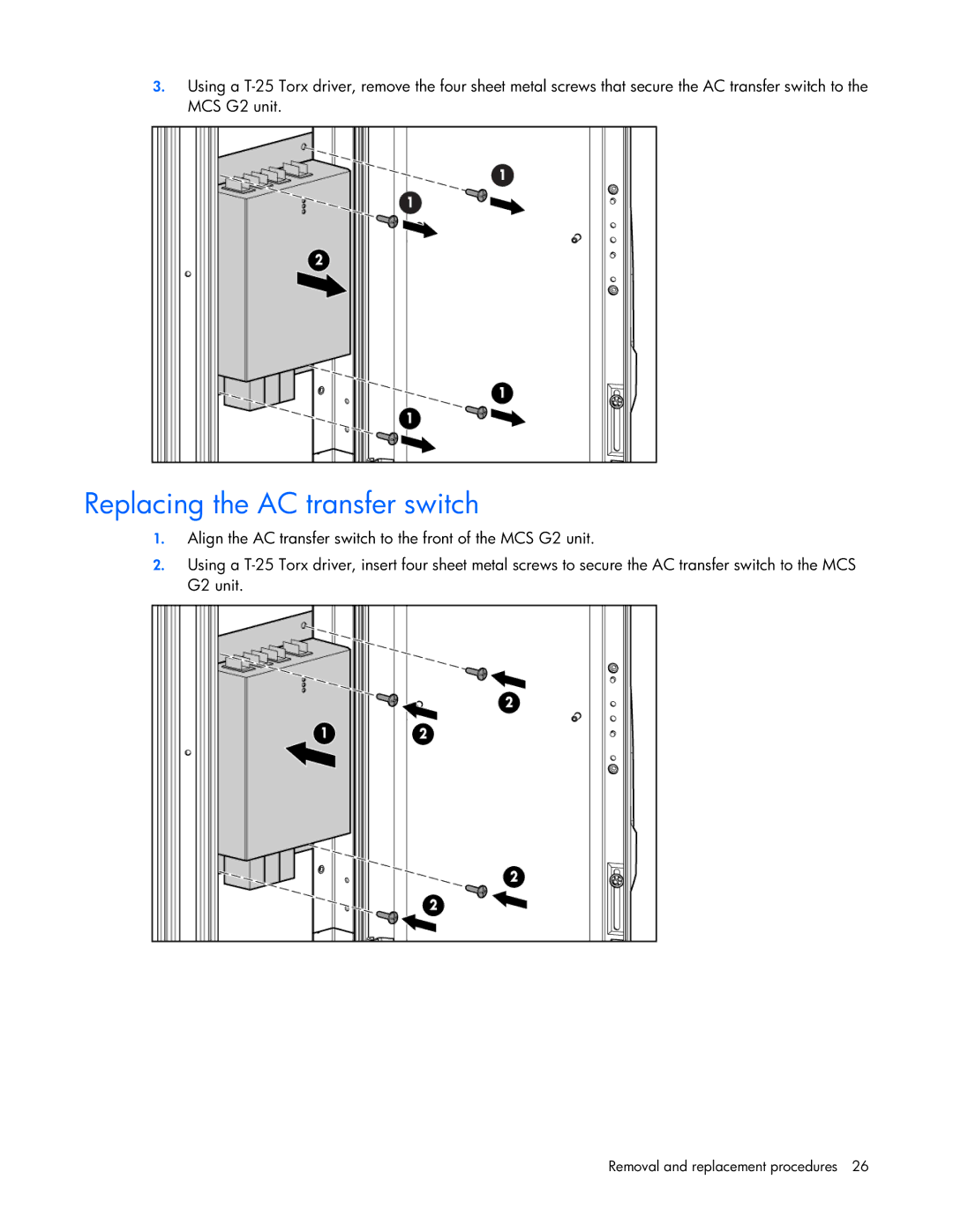 HP Modular Cooling System manual Replacing the AC transfer switch 