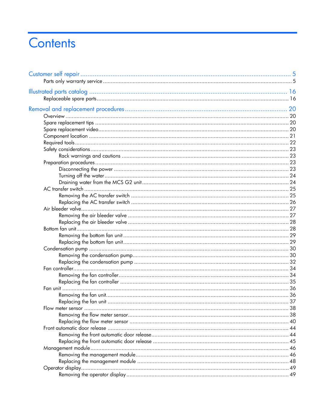 HP Modular Cooling System manual Contents 