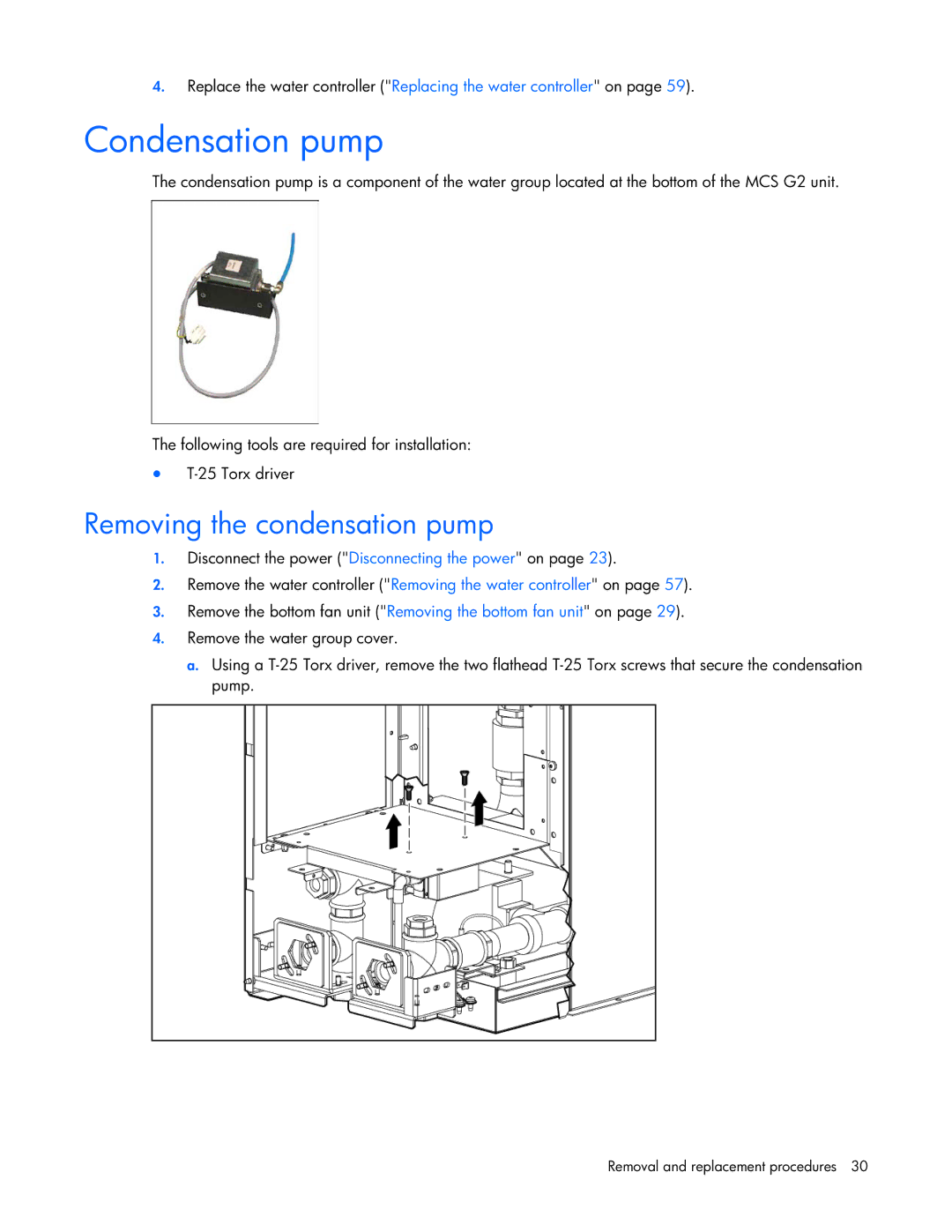 HP Modular Cooling System manual Condensation pump, Removing the condensation pump 