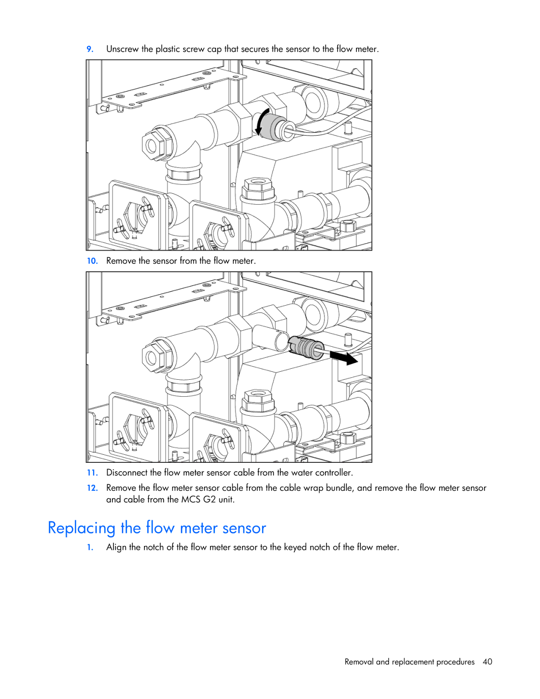 HP Modular Cooling System manual Replacing the flow meter sensor 