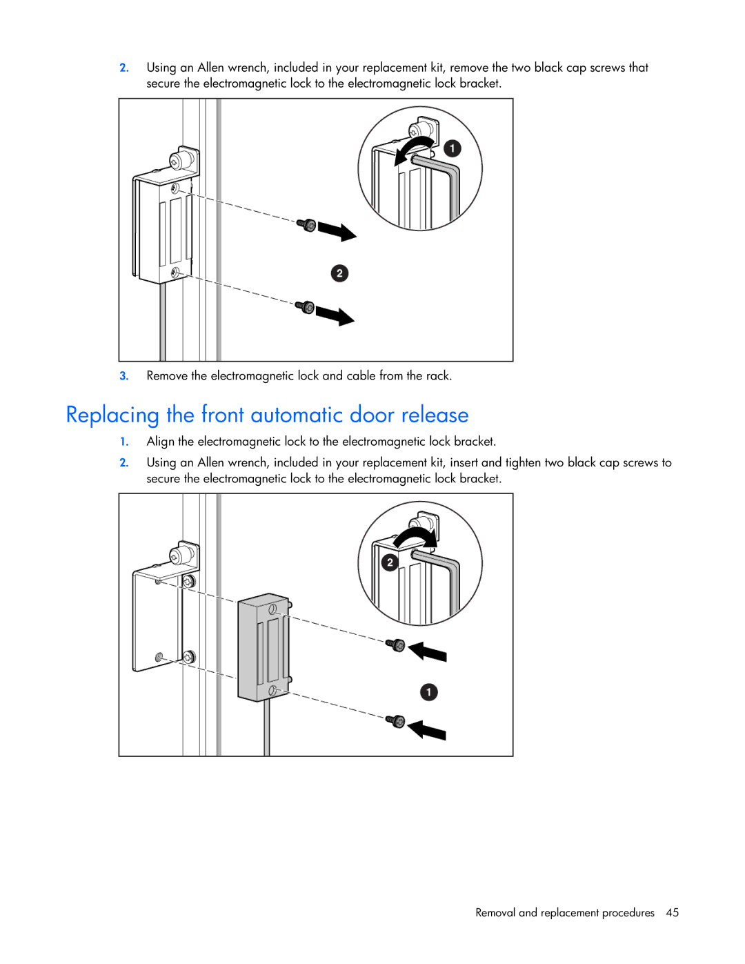 HP Modular Cooling System manual Replacing the front automatic door release 