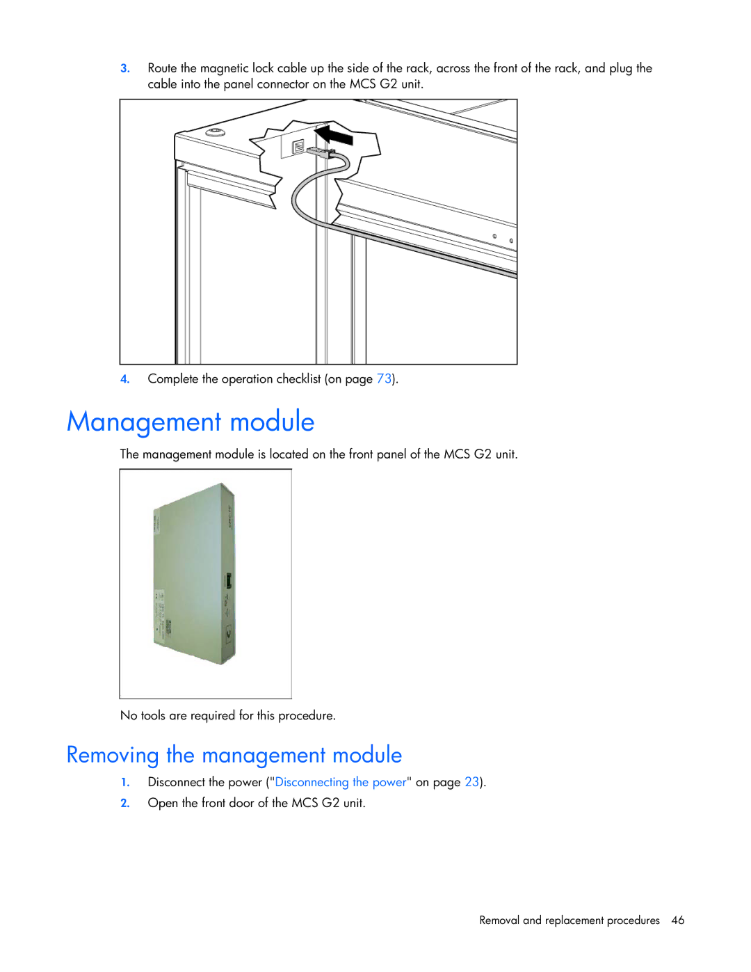 HP Modular Cooling System manual Management module, Removing the management module 