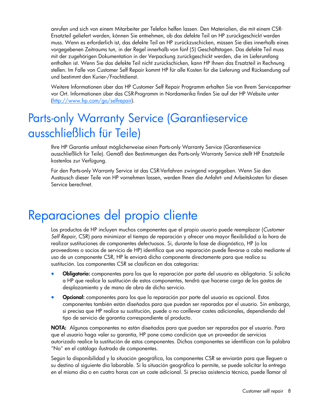 HP Modular Cooling System manual Reparaciones del propio cliente 