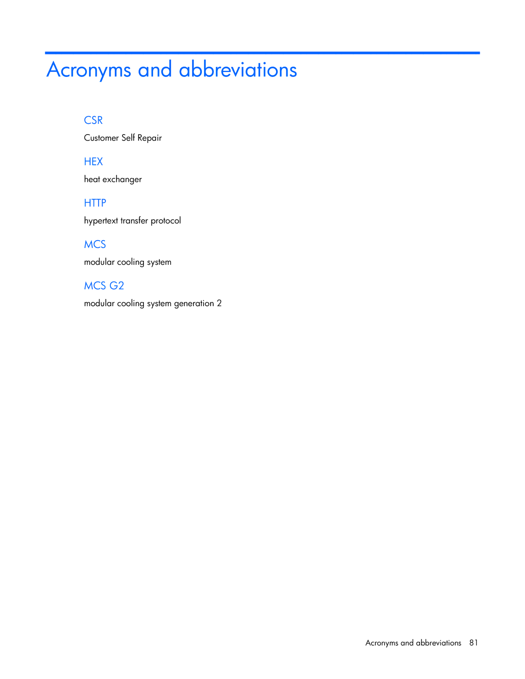 HP Modular Cooling System manual Acronyms and abbreviations 