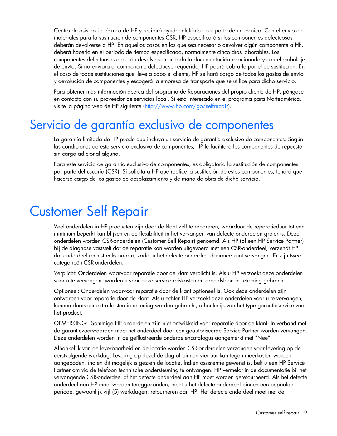 HP Modular Cooling System manual Servicio de garantía exclusivo de componentes 