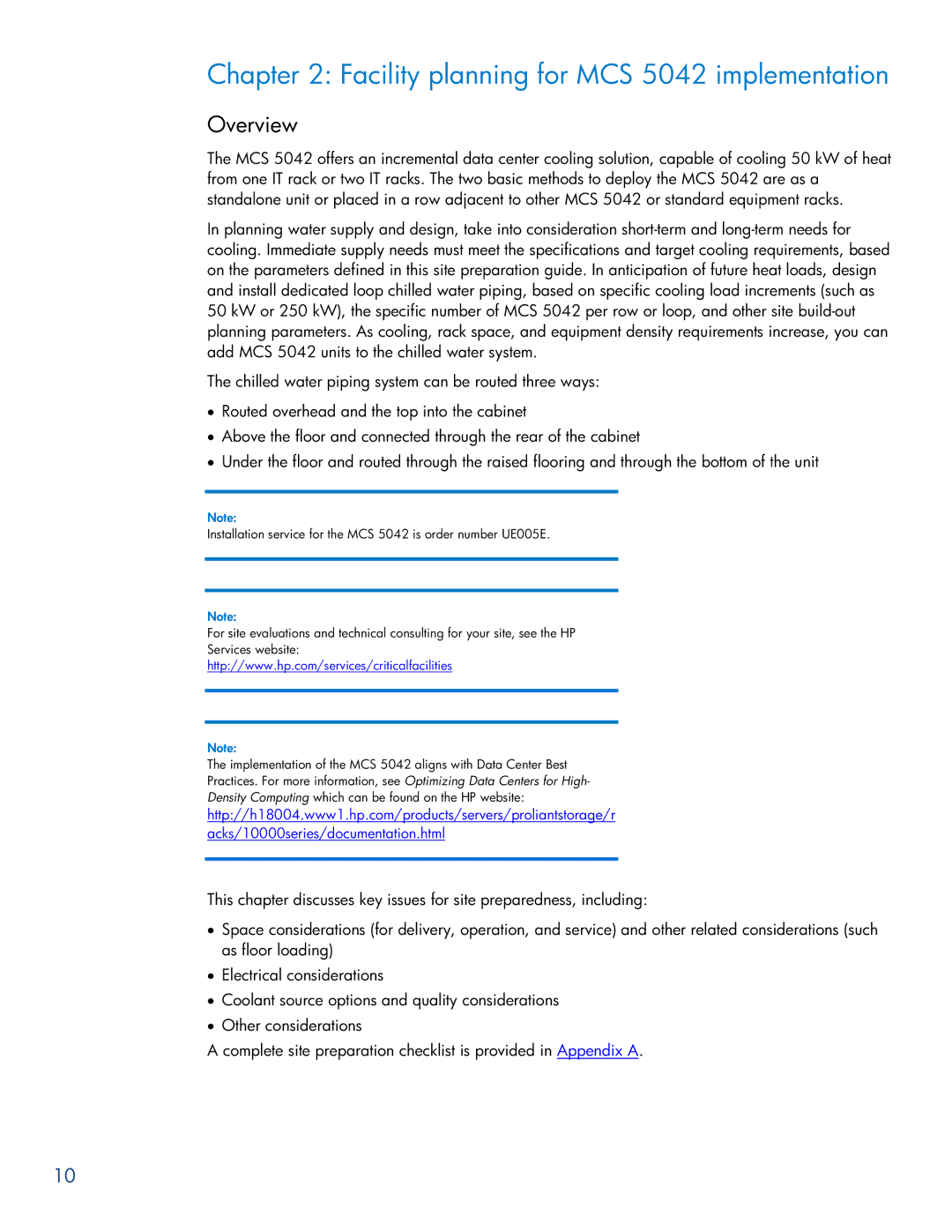 HP Modular Cooling System manual Facility planning for MCS 5042 implementation, Overview 