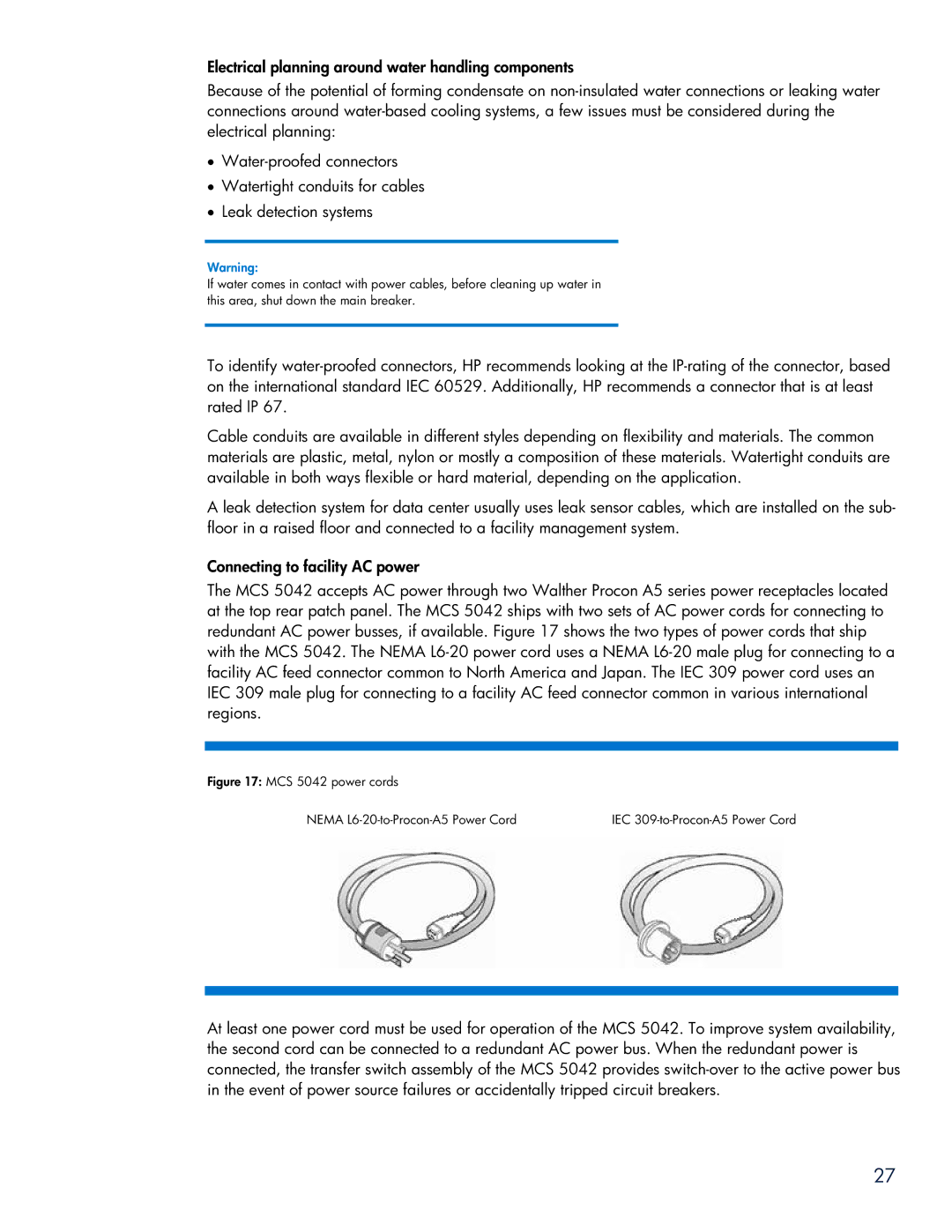 HP Modular Cooling System manual MCS 5042 power cords Nema L6-20-to-Procon-A5 Power Cord 