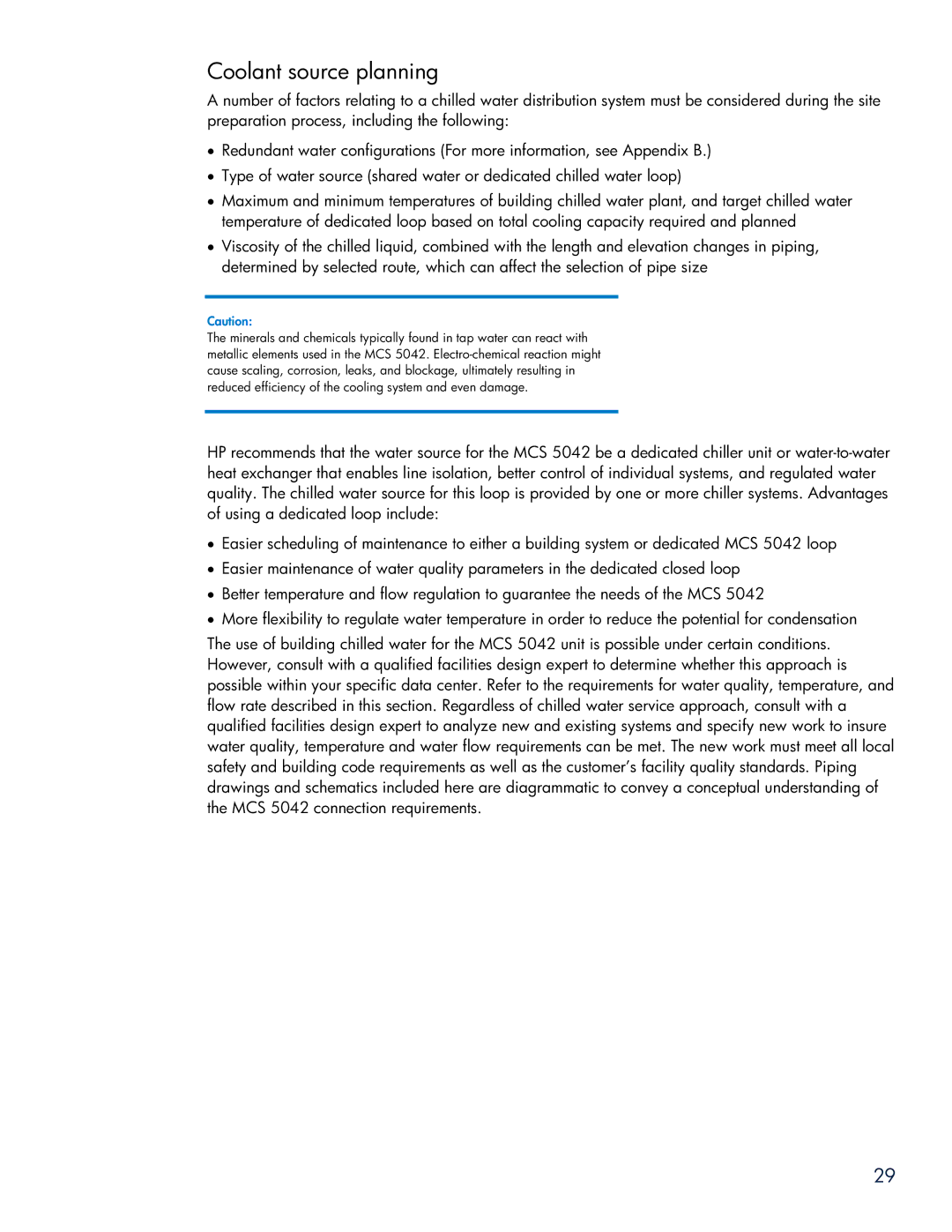 HP Modular Cooling System manual Coolant source planning 