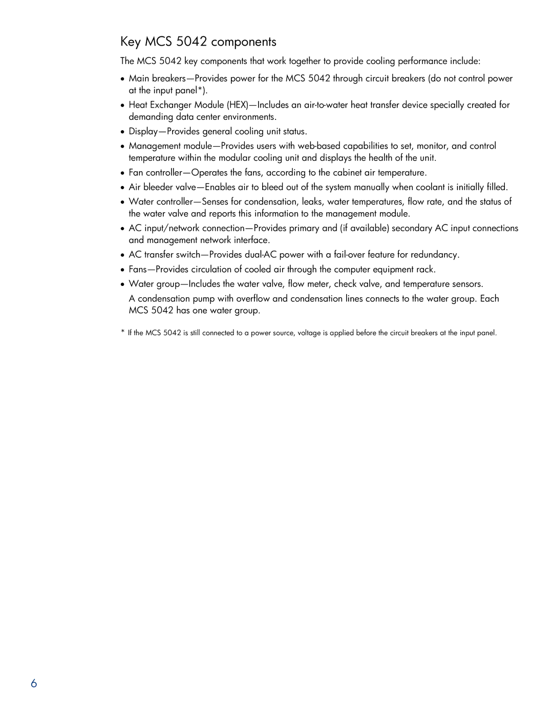 HP Modular Cooling System manual Key MCS 5042 components 