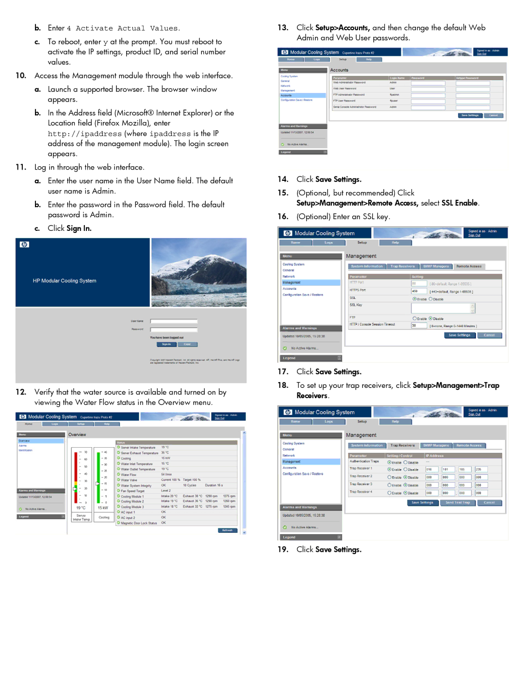 HP Modular Cooling System manual Enter 4 Activate Actual Values 