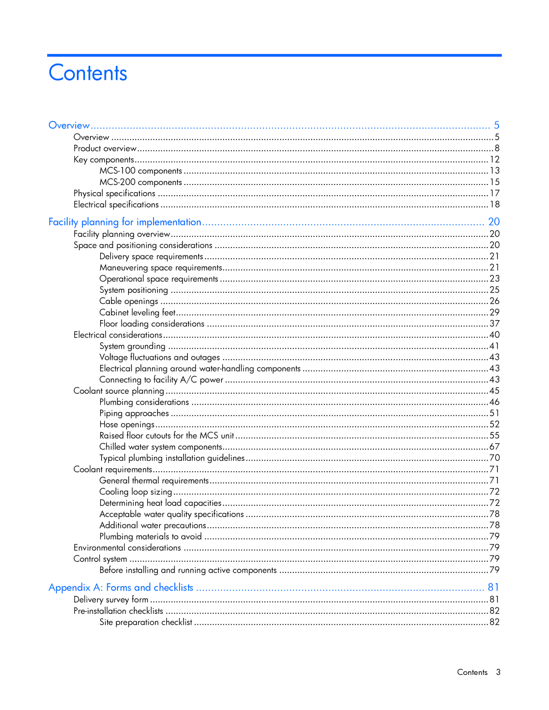 HP Modular Cooling System manual Contents 