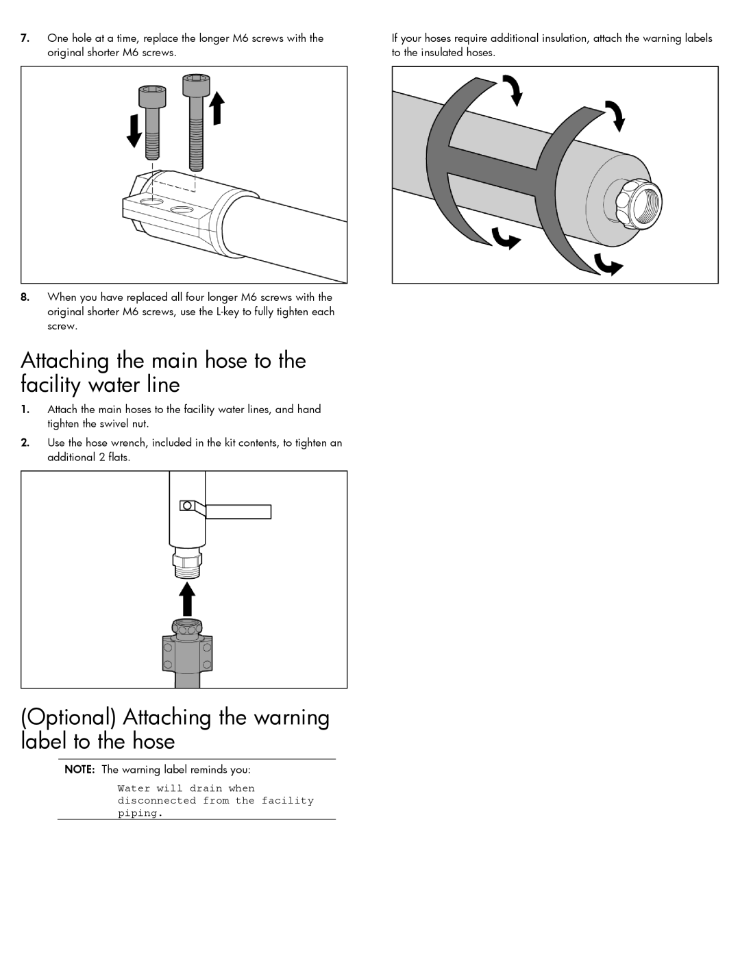 HP Modular Cooling System manual Attaching the main hose to the facility water line 